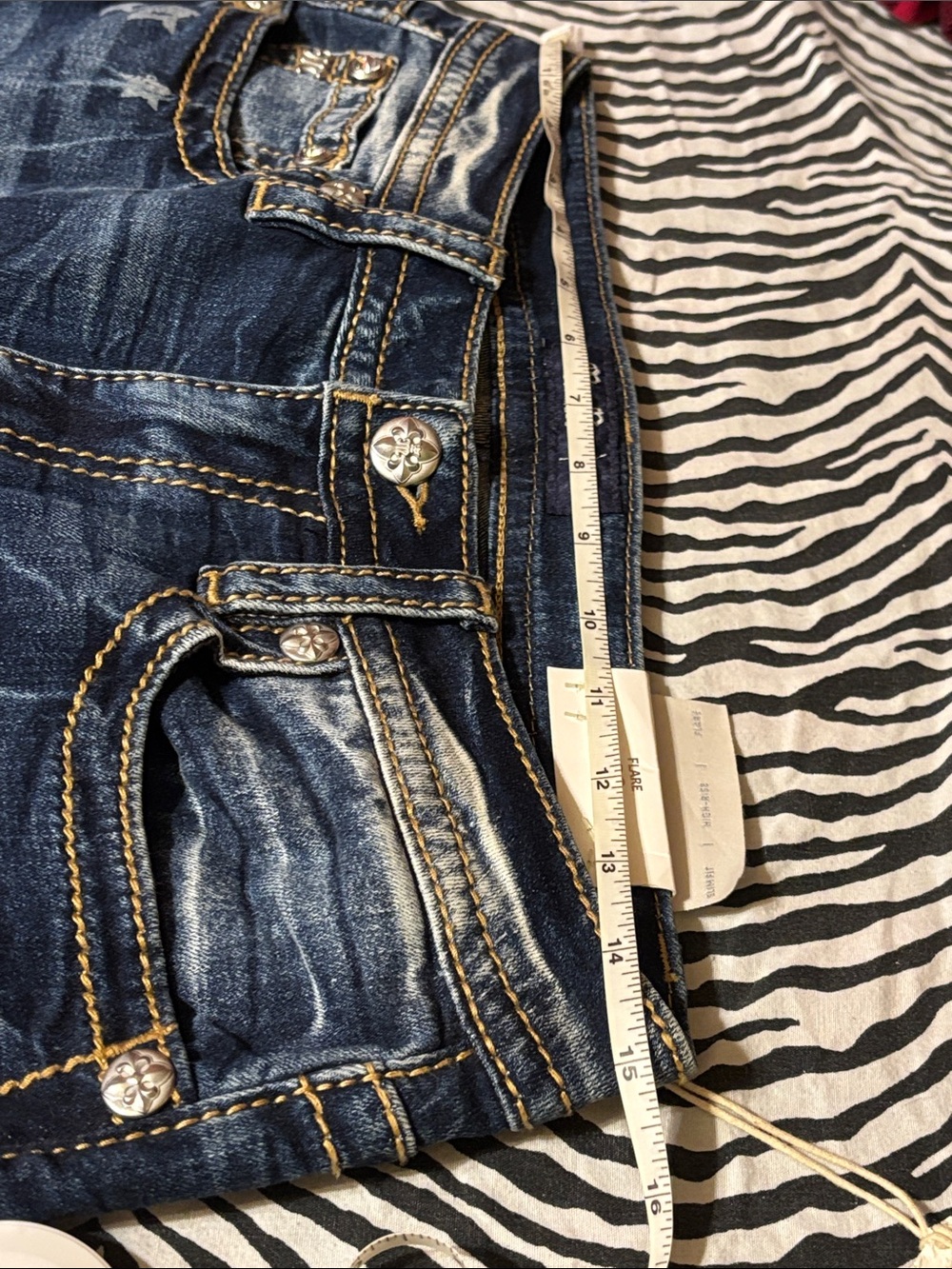Miss Me Blue Washed Flare Jeans with Star Stripe Print - Picture 10 of 13